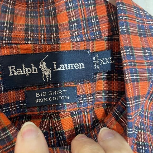 Ralph Lauren orange blue plaid long‎ sleeve button down shirt, size XXL - Picture 6 of 12